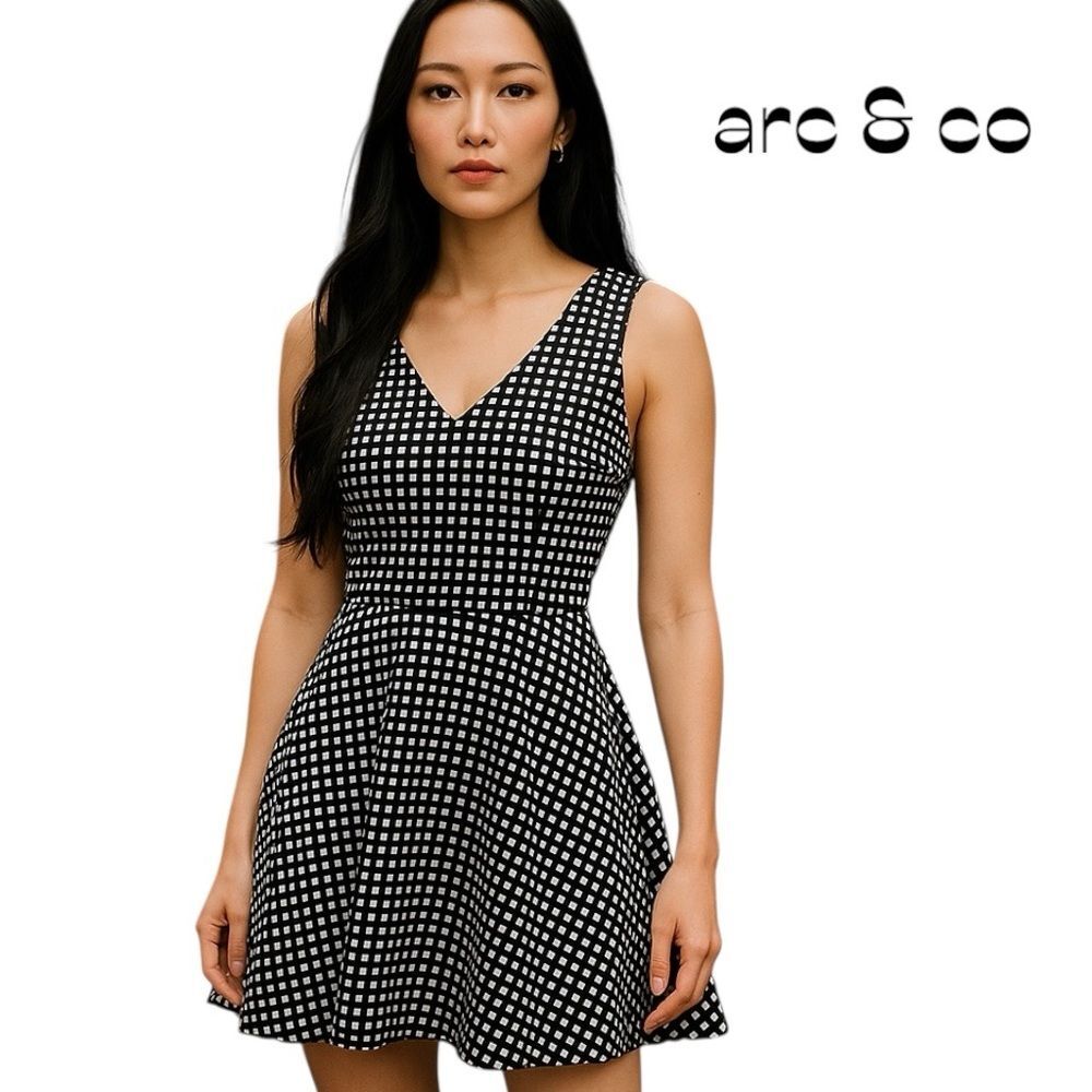 Arc & Co Black White Polka‎ Dot Fit & Flare Dress NWOT Size S GirlCore Y2K